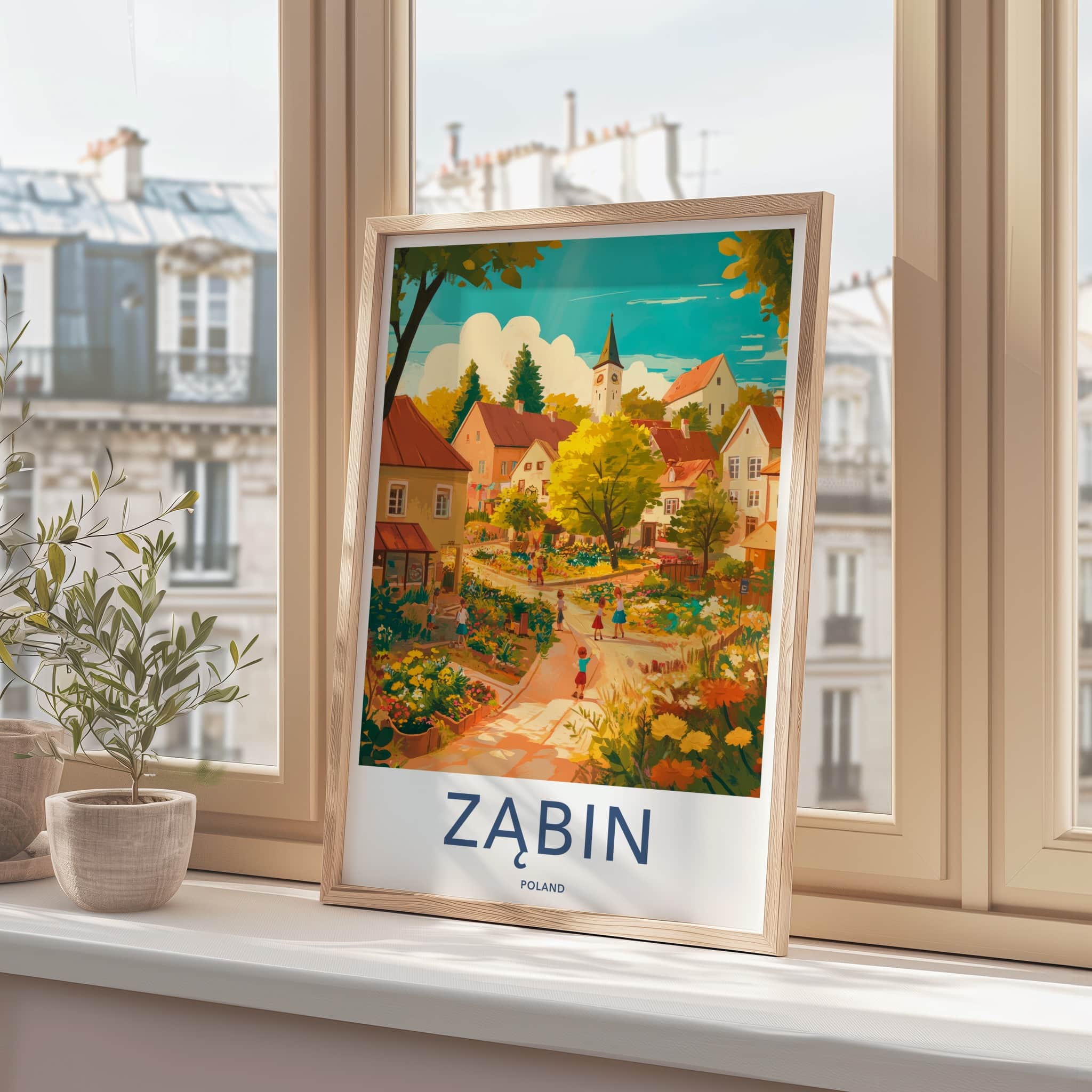 Zabin Poster - Poland Travel Art - Lively village scene Home Decor