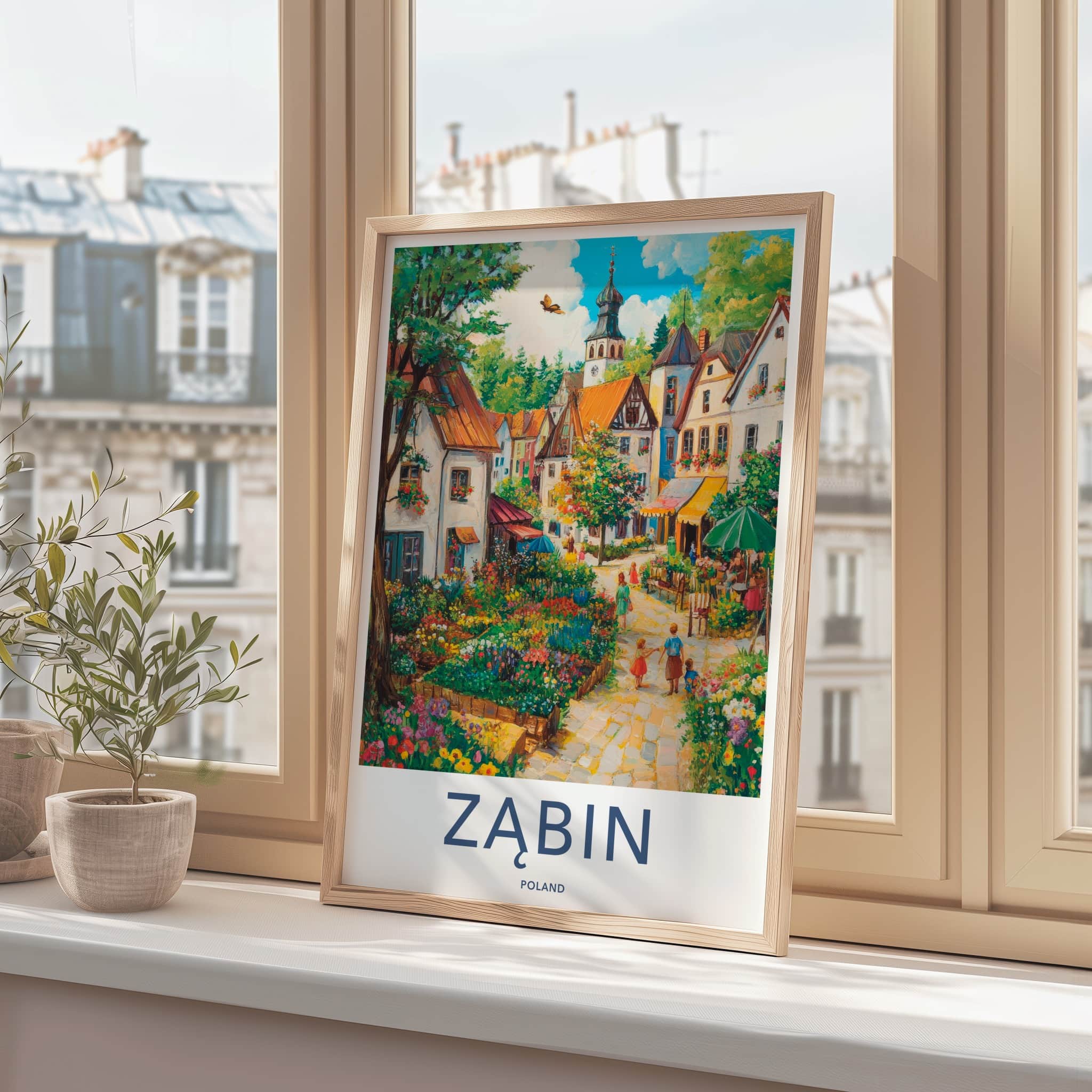 Zabin Poster - Poland Travel Art - Vibrant Village Flowers Home Decor