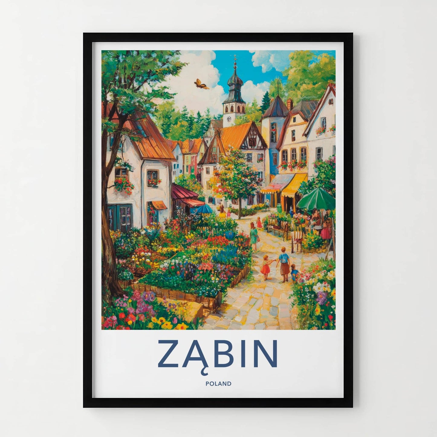 Zabin Poster - Poland Travel Art - Vibrant Village Flowers Home Decor