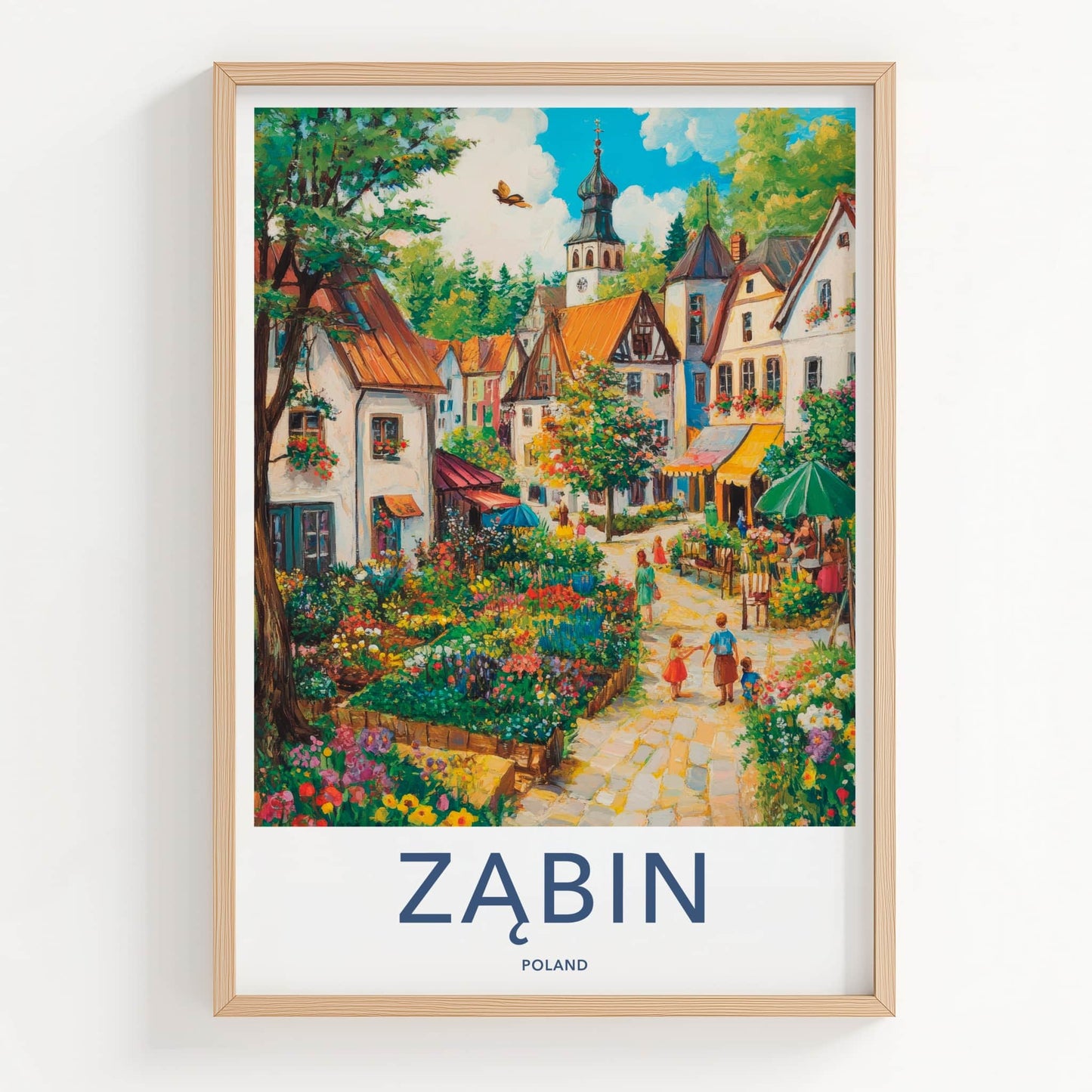 Zabin Poster - Poland Travel Art - Vibrant Village Flowers Home Decor