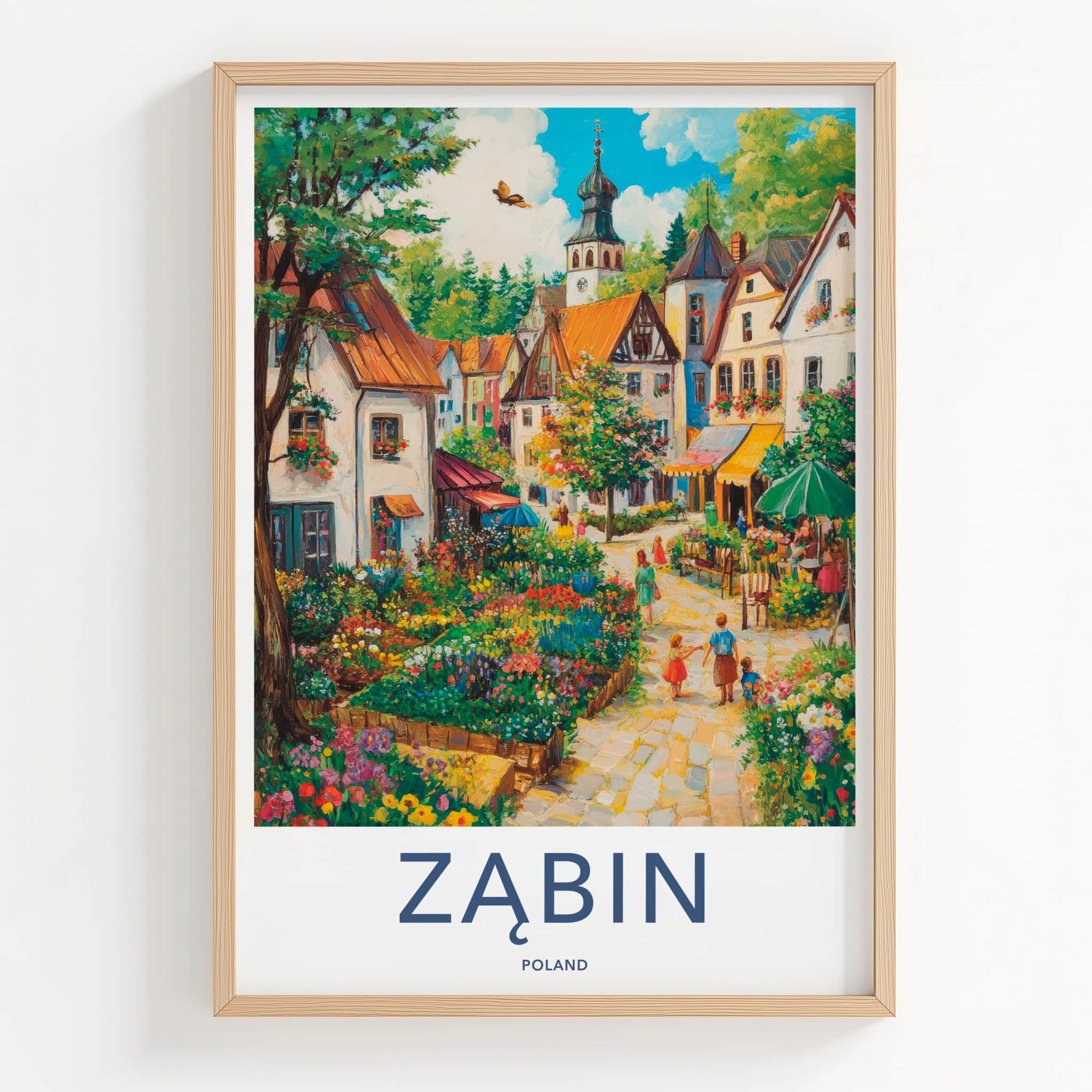 Zabin Poster - Poland Travel Art - Vibrant Village Flowers Home Decor