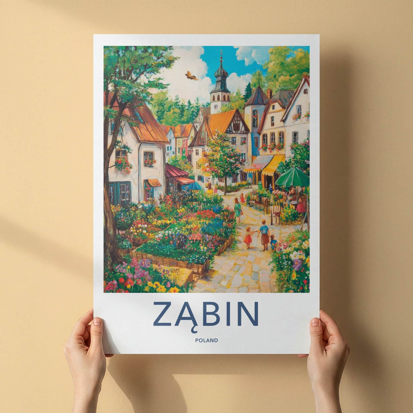 Zabin Poster - Poland Travel Art - Vibrant Village Flowers Home Decor
