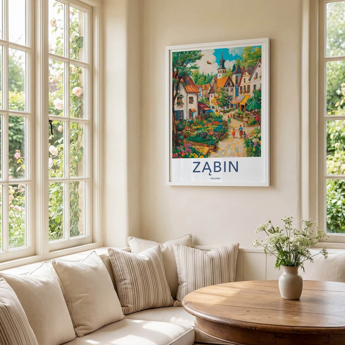 Zabin Poster - Poland Travel Art - Vibrant Village Flowers Home Decor