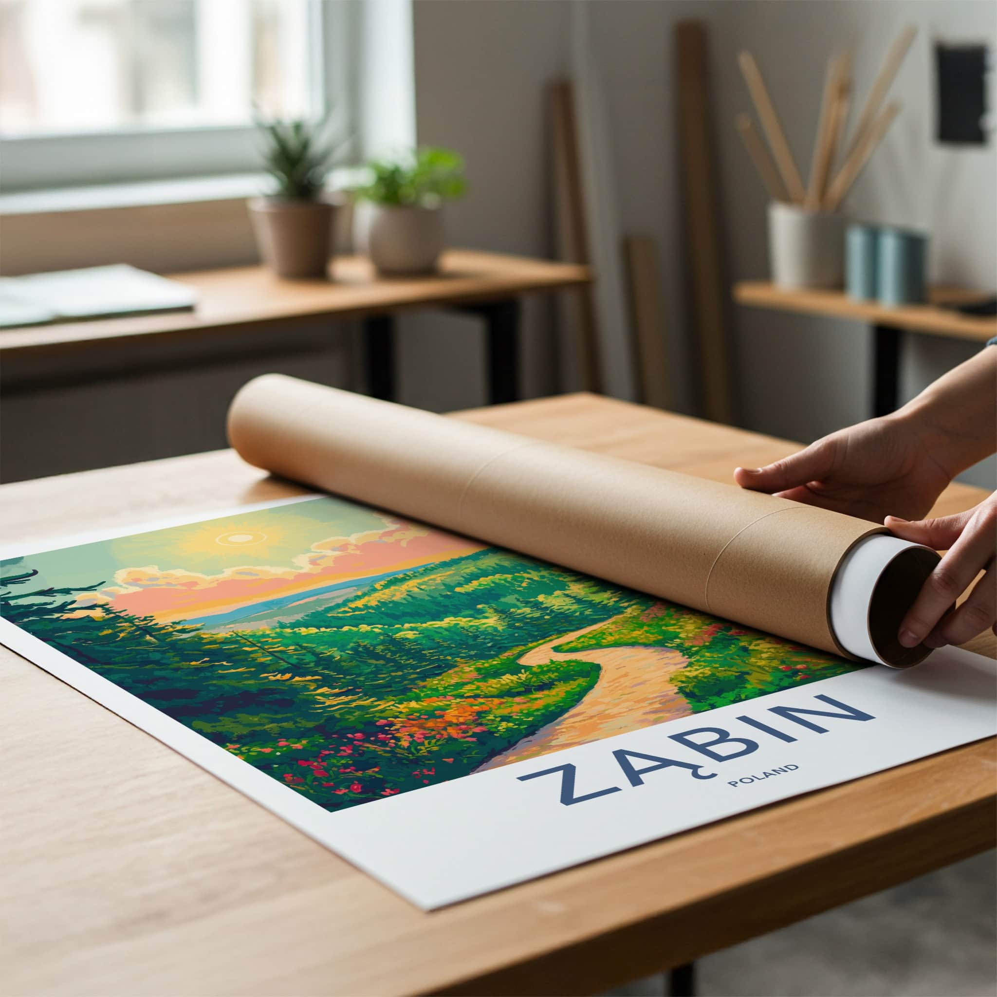 ZABIN Poster - Poland Travel Art - Winding Forest Trail Home Decor