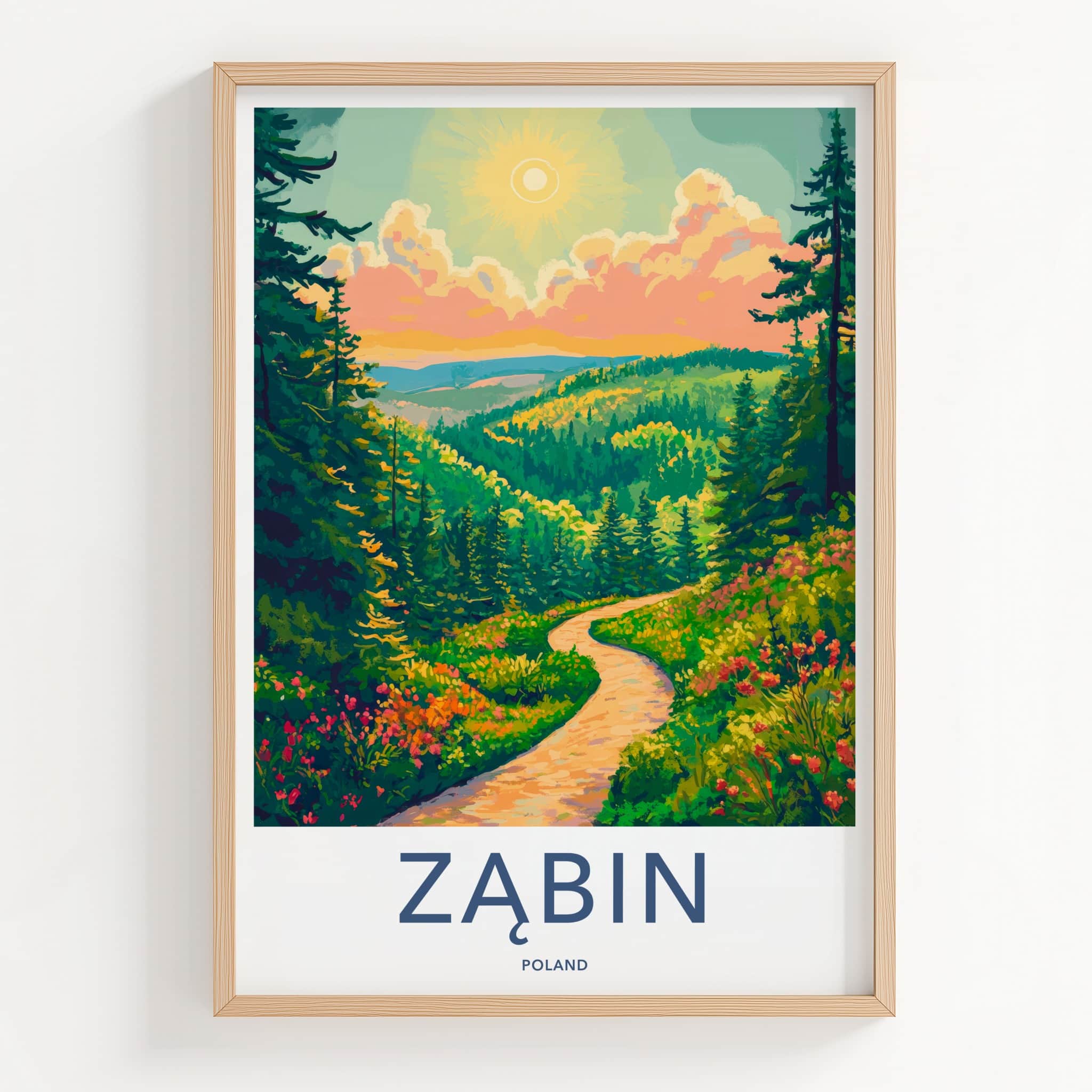 ZABIN Poster - Poland Travel Art - Winding Forest Trail Home Decor