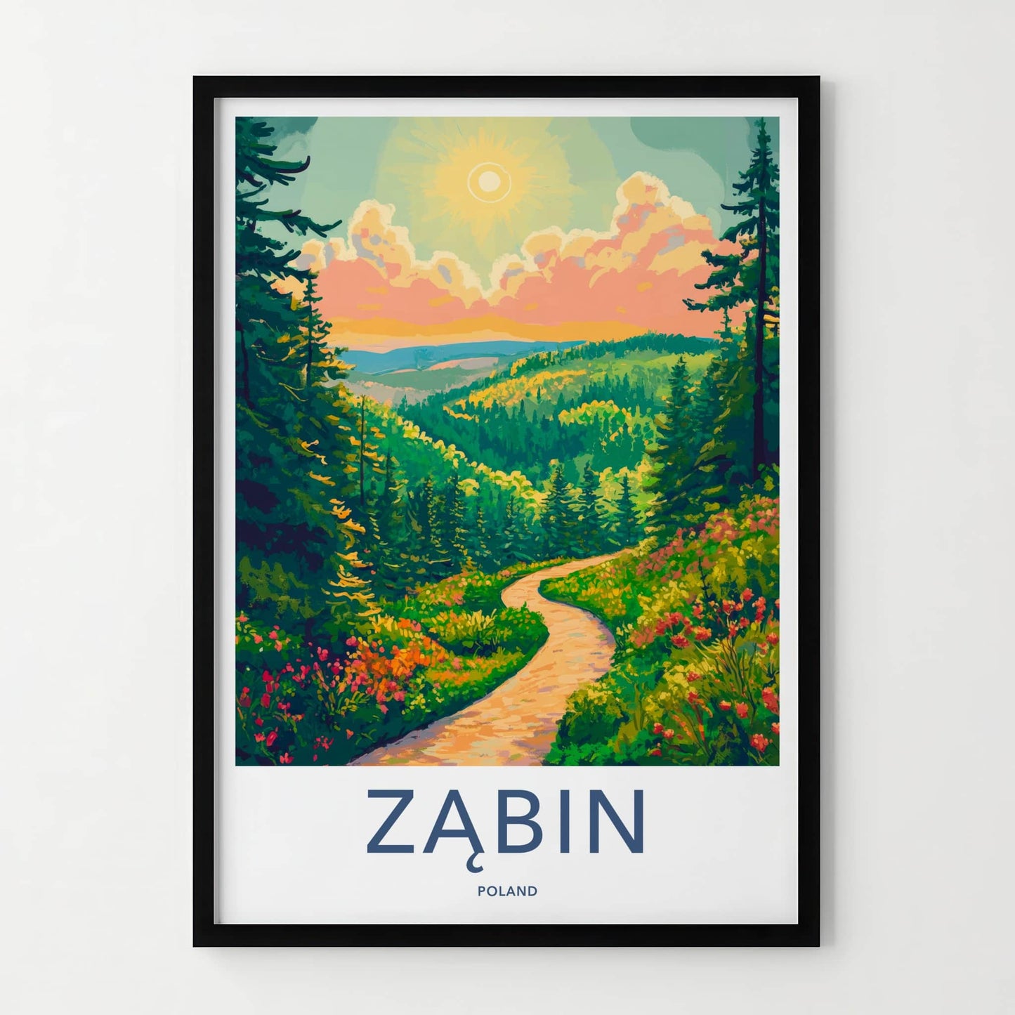 ZABIN Poster - Poland Travel Art - Winding Forest Trail Home Decor