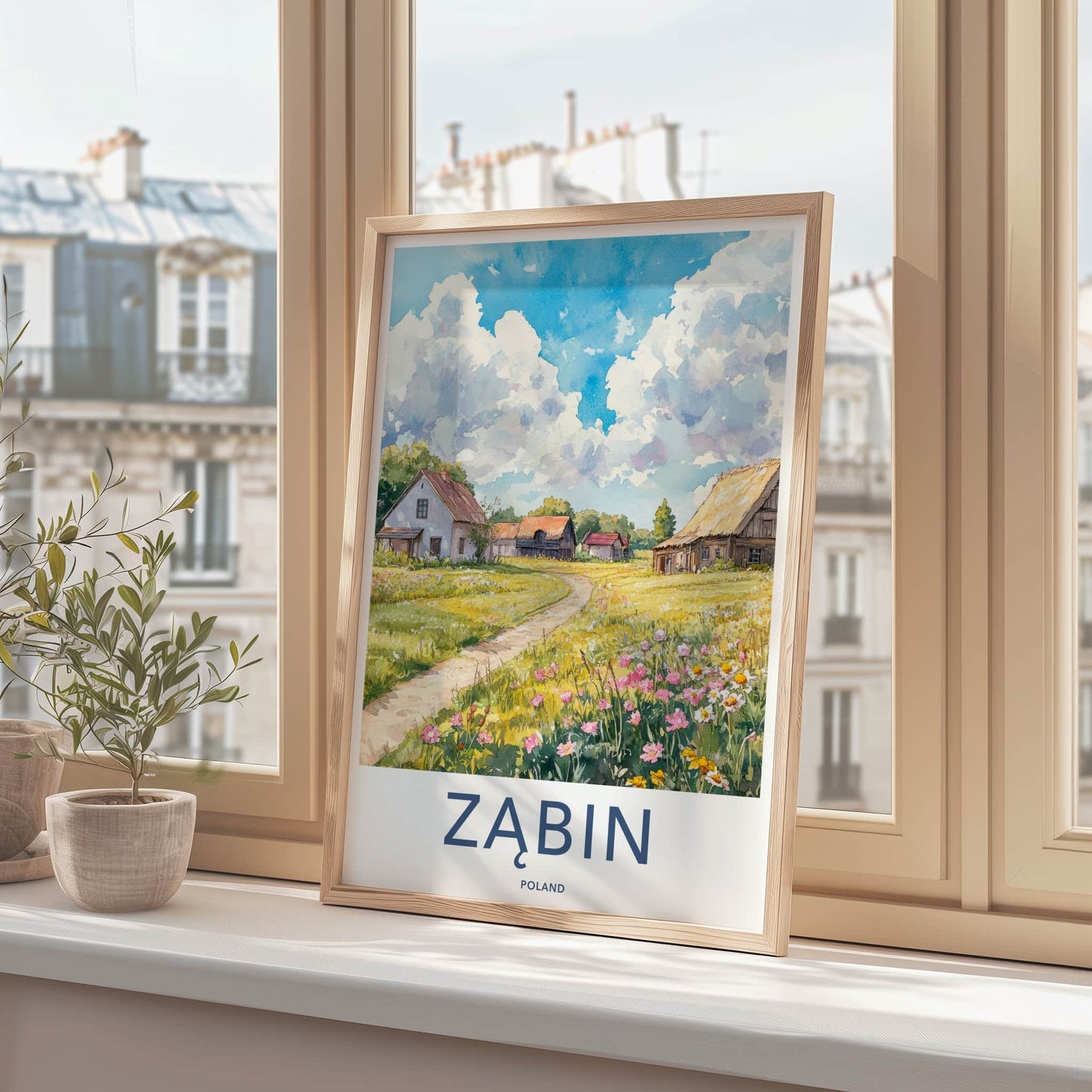 Zabin Poster - Poland Travel Art - Winding Path Flowers Home Decor