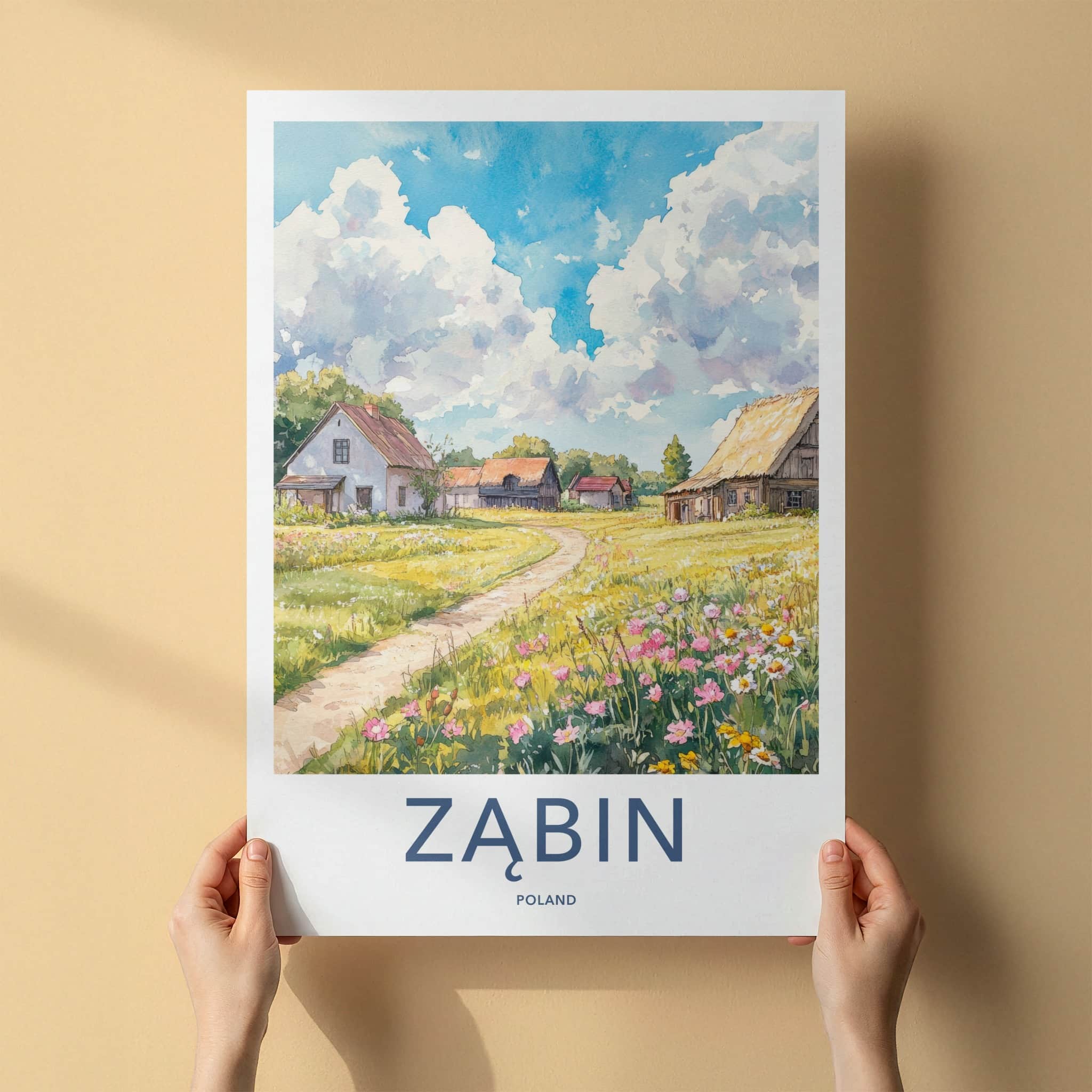 Zabin Poster - Poland Travel Art - Winding Path Flowers Home Decor