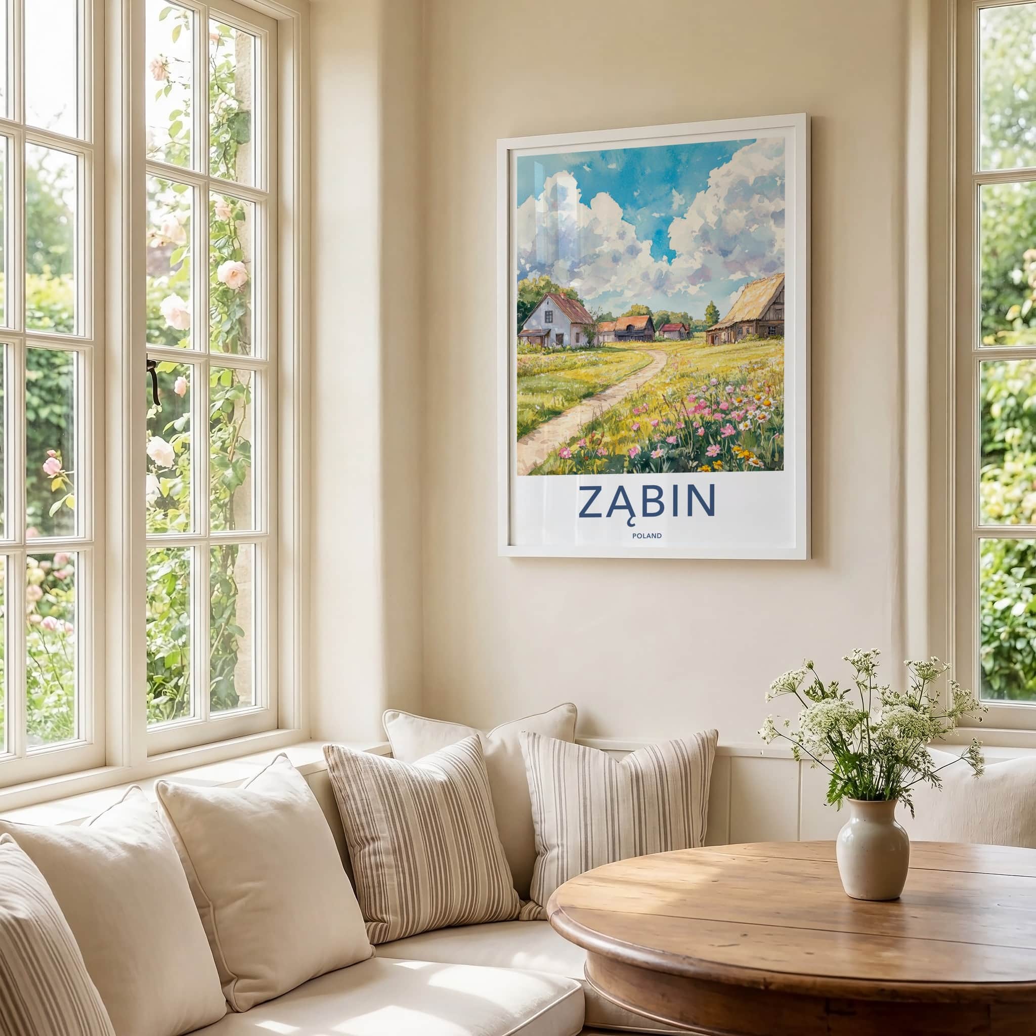 Zabin Poster - Poland Travel Art - Winding Path Flowers Home Decor