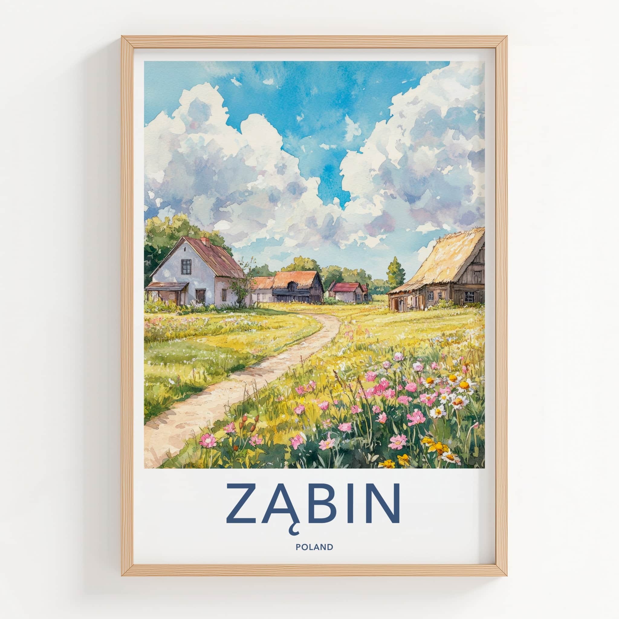Zabin Poster - Poland Travel Art - Winding Path Flowers Home Decor