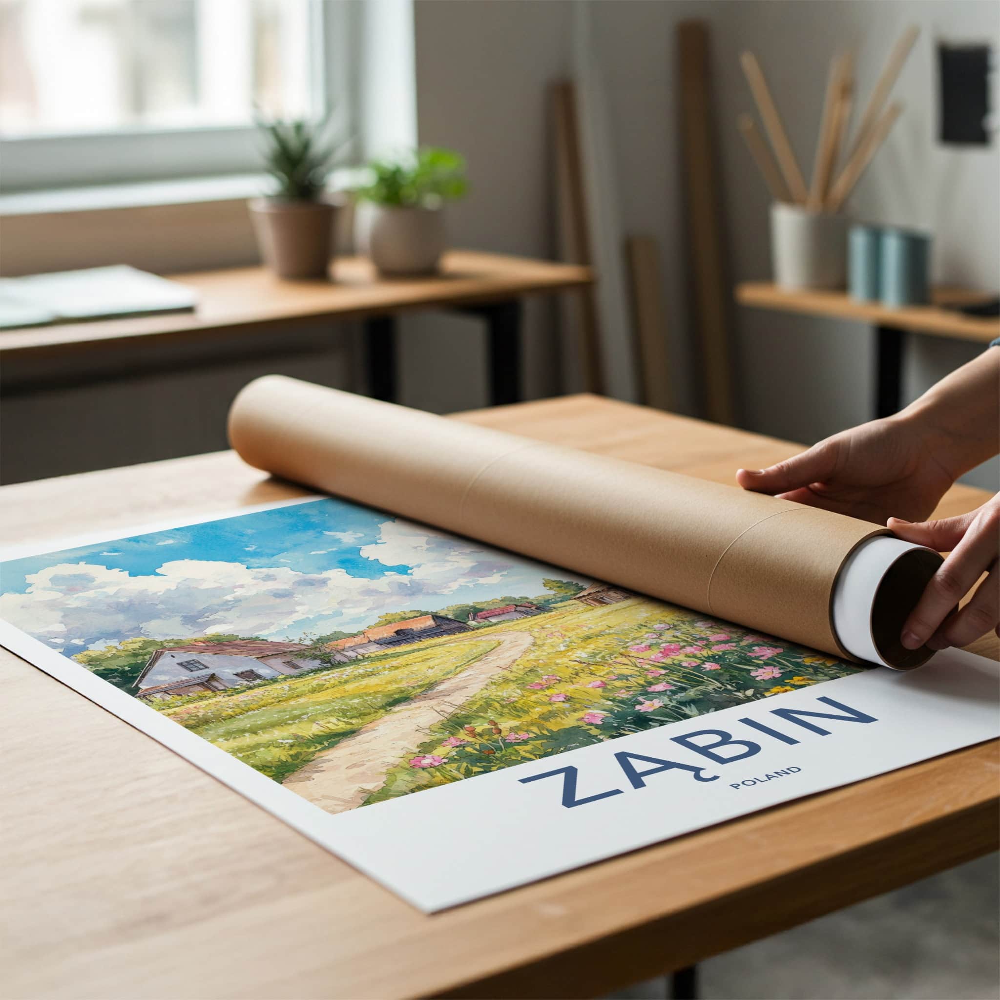 Zabin Poster - Poland Travel Art - Winding Path Flowers Home Decor