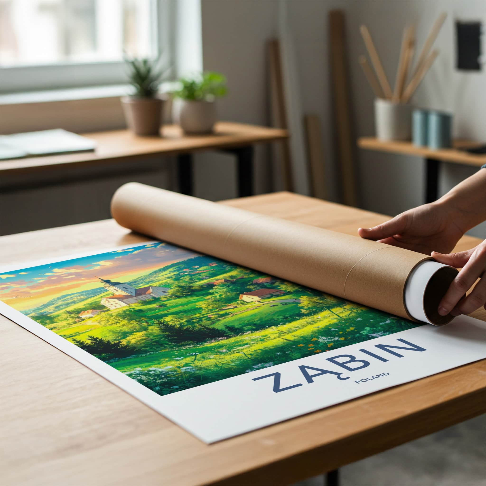 Zabin Poster - Poland Wall Art - Lush Countryside Church Home Decor
