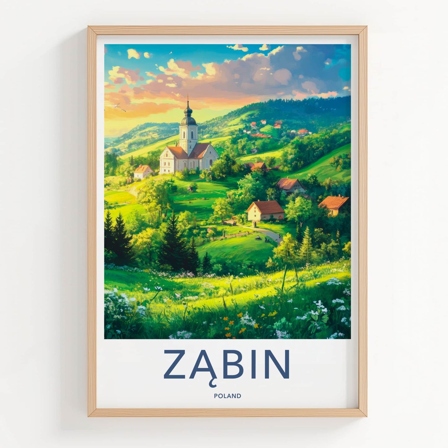 Zabin Poster - Poland Wall Art - Lush Countryside Church Home Decor