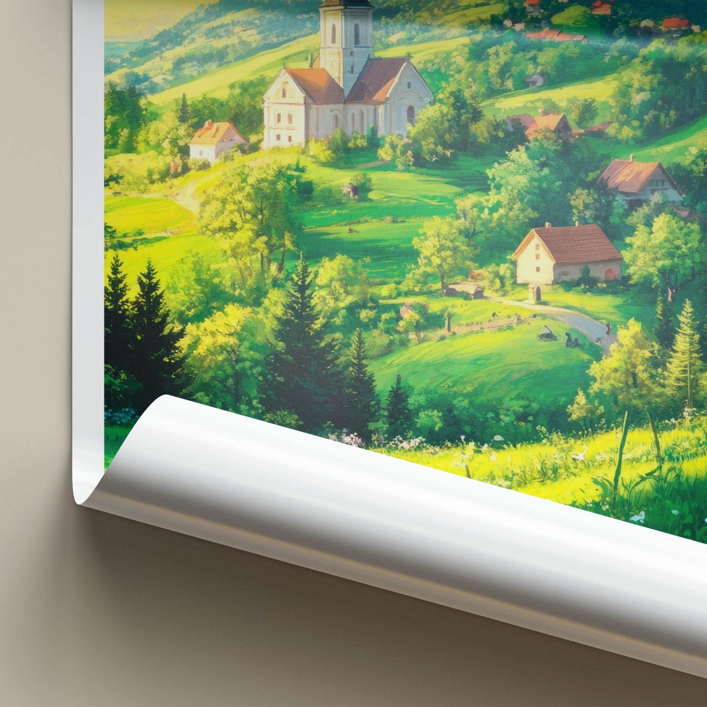 Zabin Poster - Poland Wall Art - Lush Countryside Church Home Decor