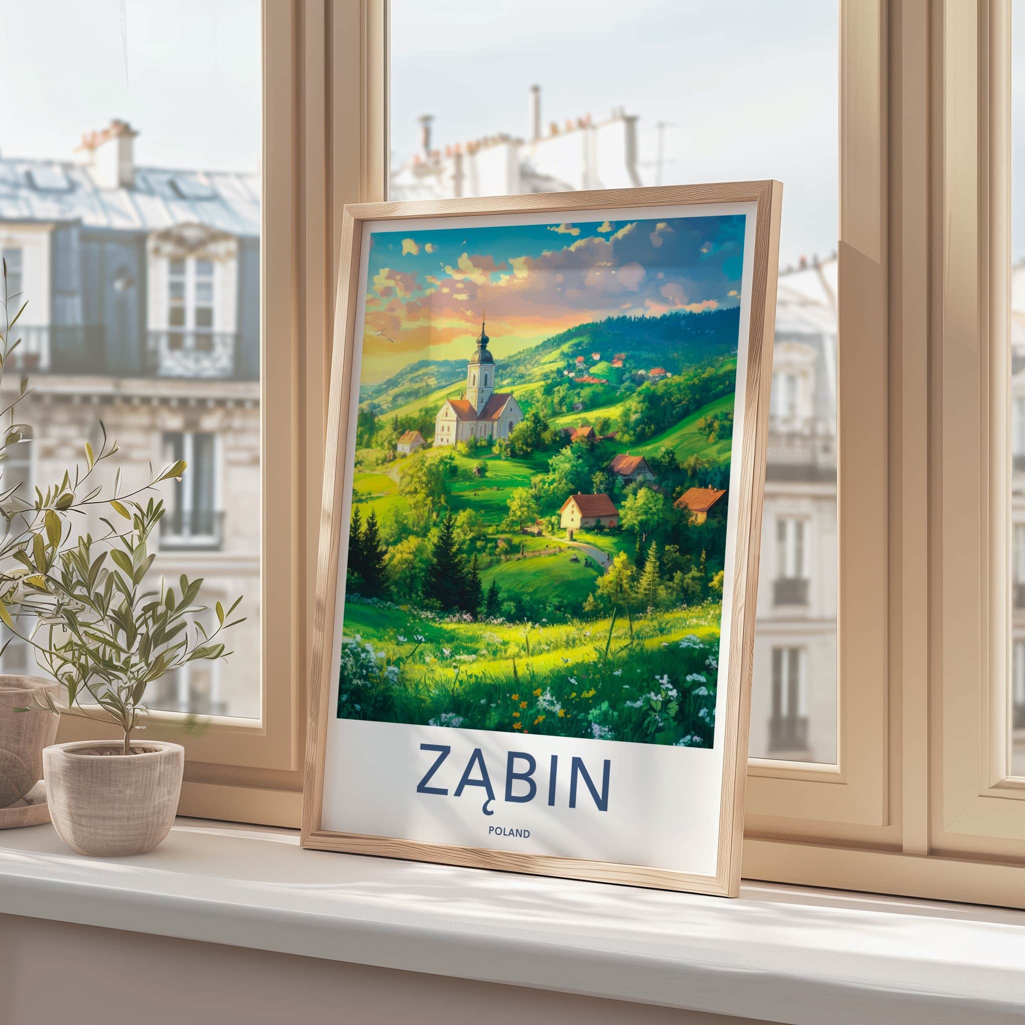 Zabin Poster - Poland Wall Art - Lush Countryside Church Home Decor
