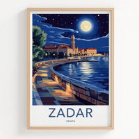 Zadar Poster - Croatia Travel Art - Moonlit Coastal City Wall Decor