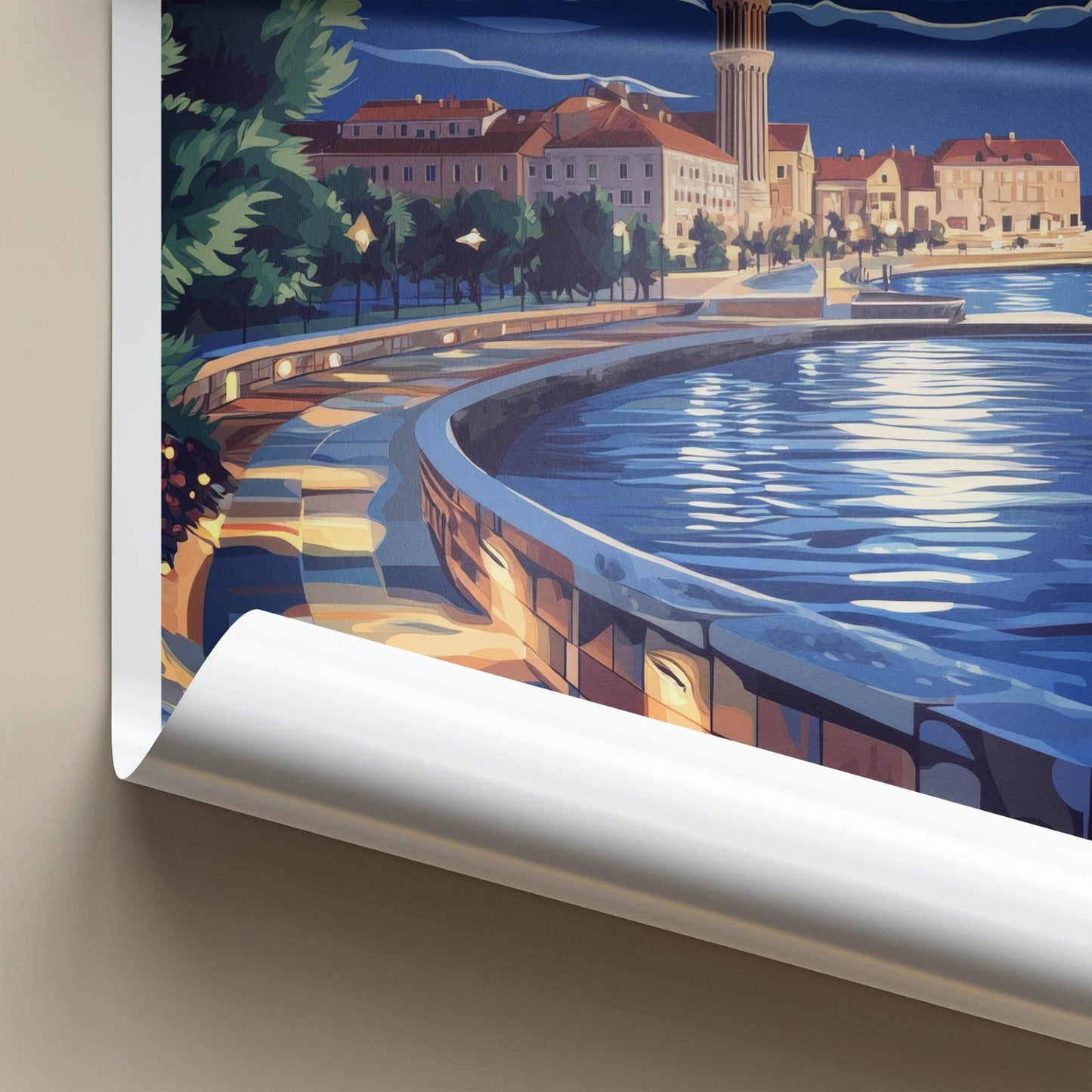 Zadar Poster - Croatia Travel Art - Moonlit Coastal City Wall Decor