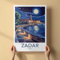Zadar Poster - Croatia Travel Art - Moonlit Coastal City Wall Decor