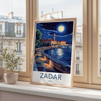 Zadar Poster - Croatia Travel Art - Moonlit Coastal City Wall Decor
