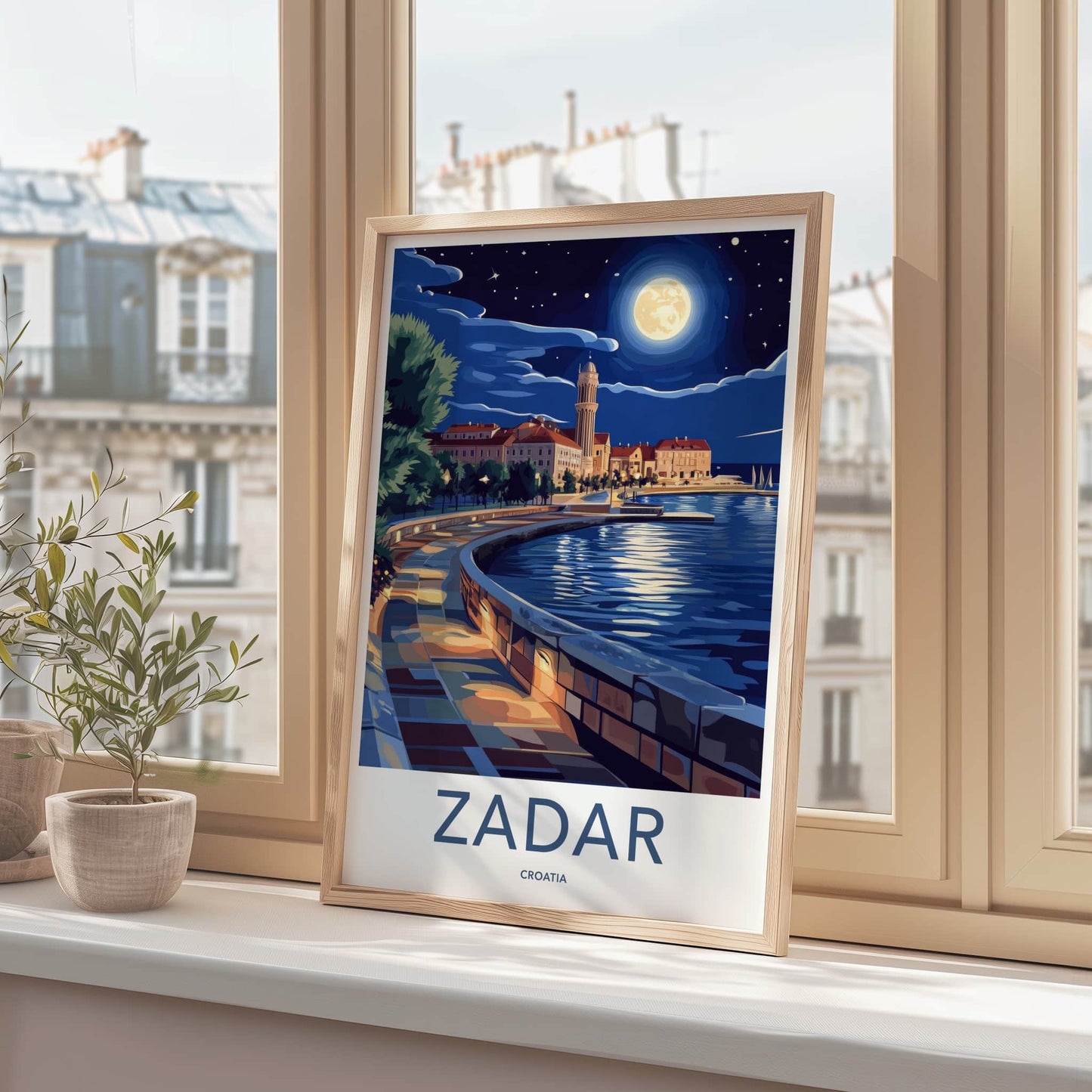 Zadar Poster - Croatia Travel Art - Moonlit Coastal City Wall Decor
