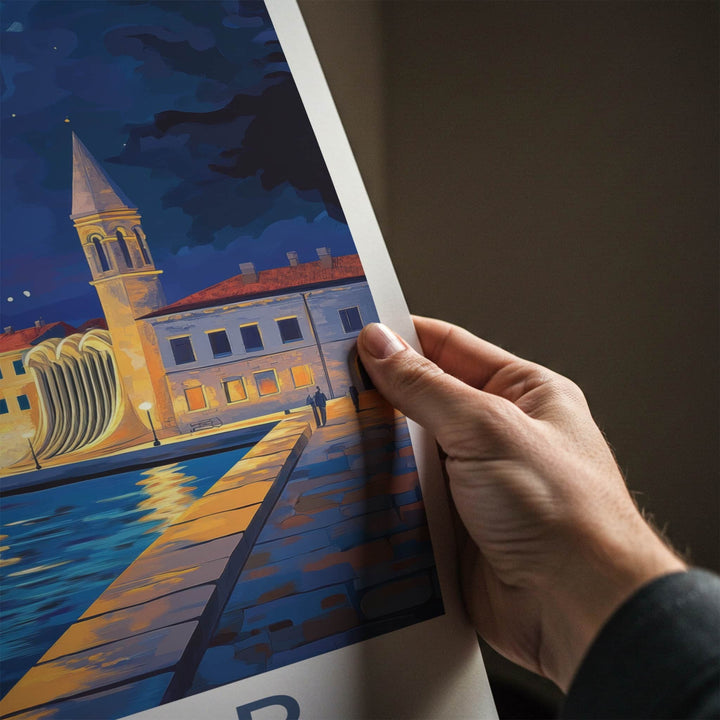 Zadar Poster - Croatia Travel Art - Moonlit Harbor Architecture Home Decor