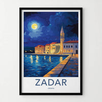 Zadar Poster - Croatia Travel Art - Moonlit Harbor Architecture Home Decor