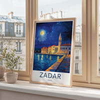 Zadar Poster - Croatia Travel Art - Moonlit Harbor Architecture Home Decor