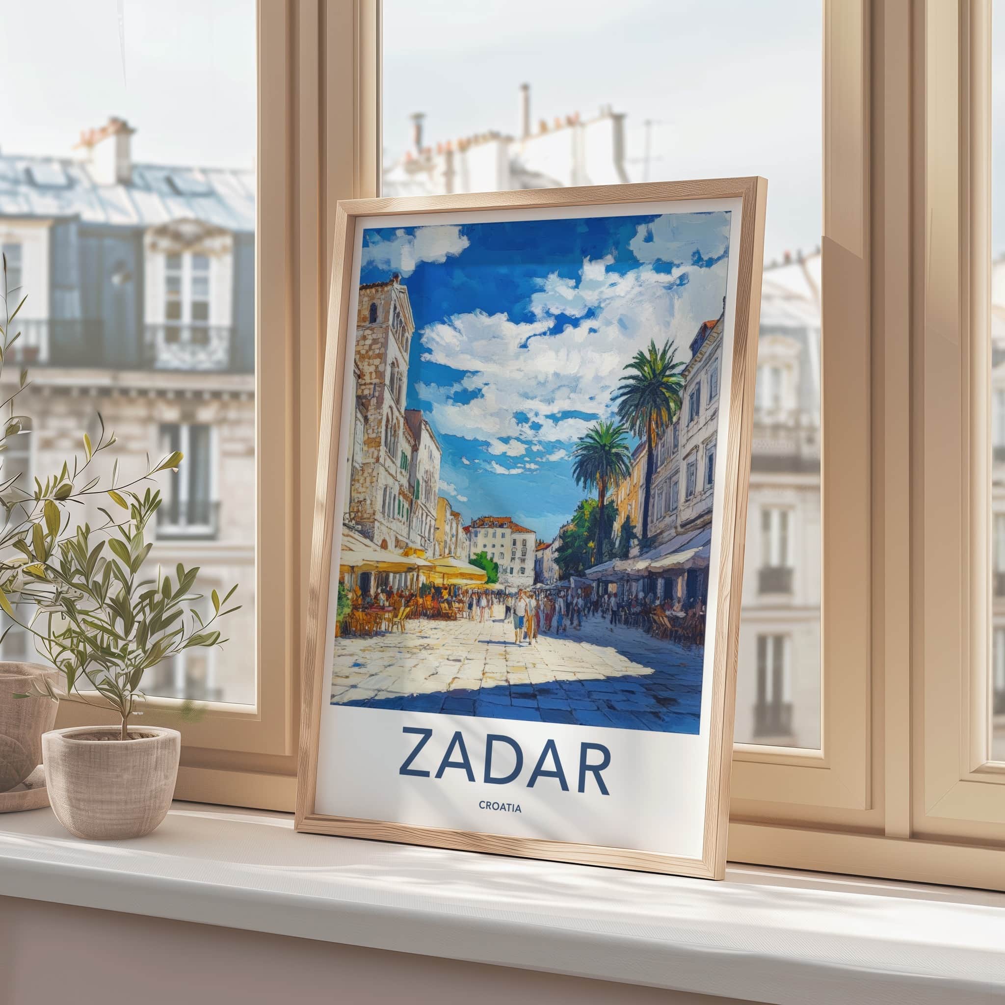 Zadar Poster - Croatia Travel Art - Sunny Street Scene Framed Decor