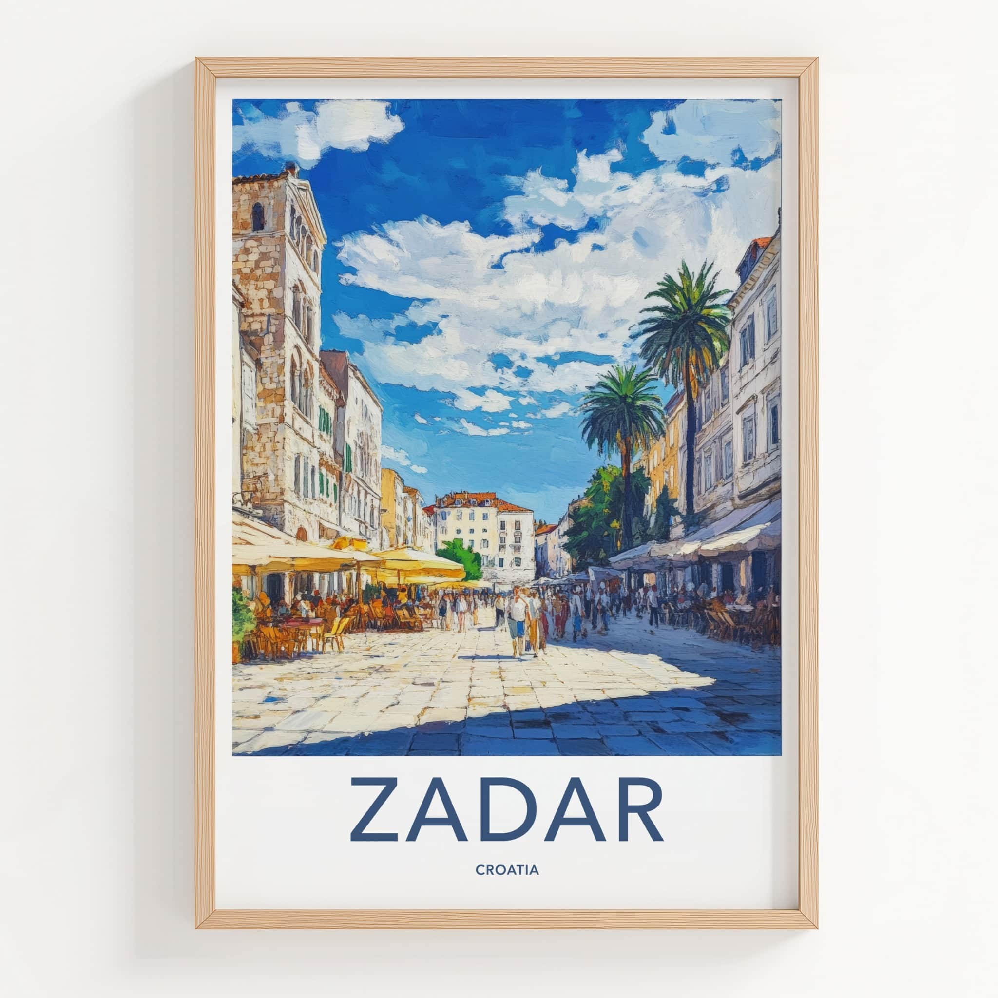 Zadar Poster - Croatia Travel Art - Sunny Street Scene Framed Decor