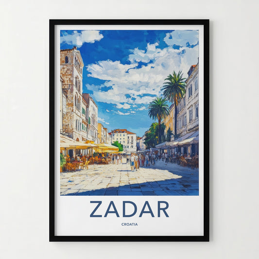 Zadar Poster - Croatia Travel Art - Sunny Street Scene Framed Decor