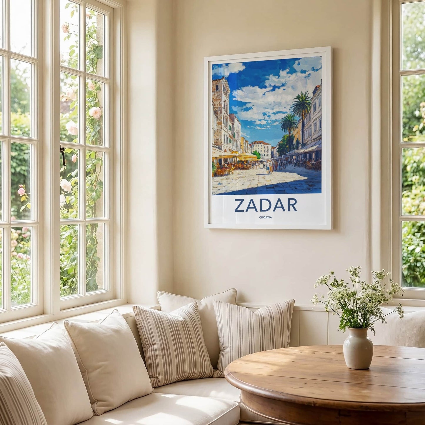 Zadar Poster - Croatia Travel Art - Sunny Street Scene Framed Decor