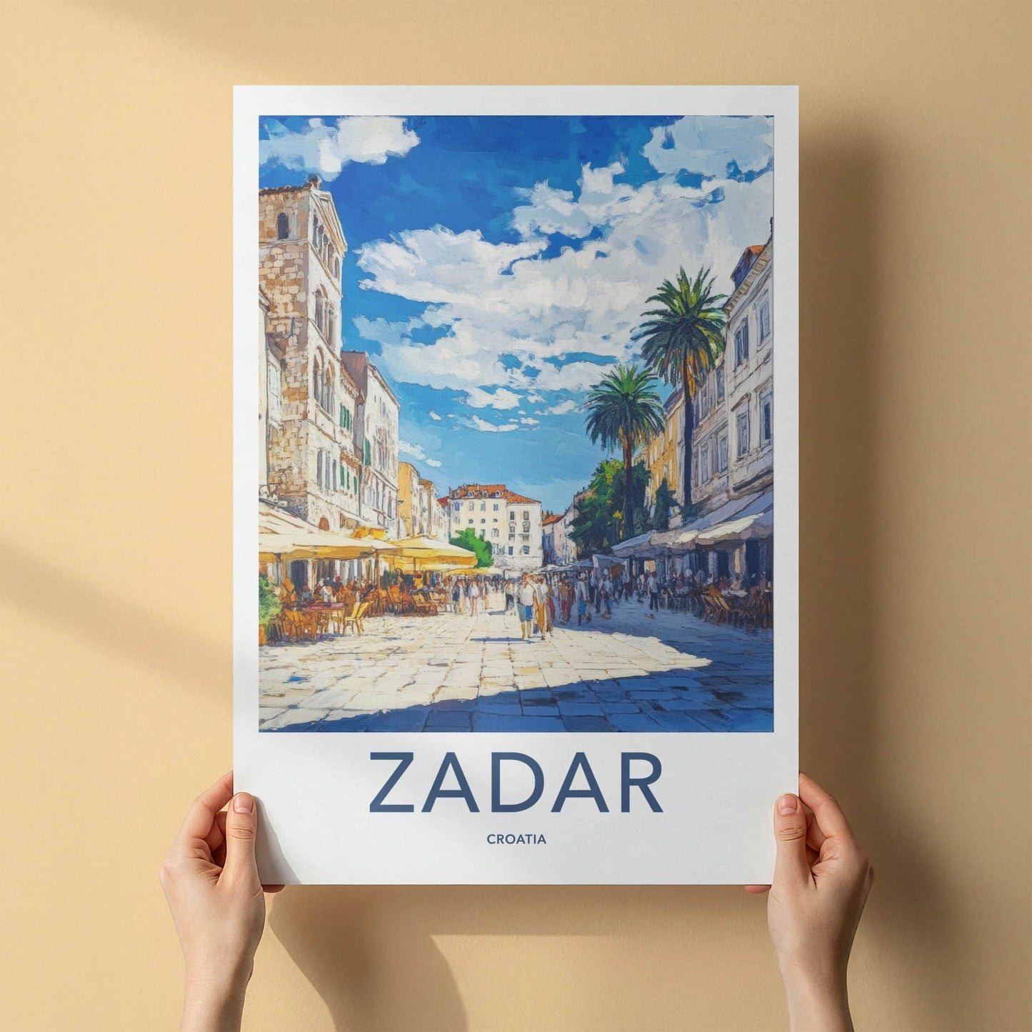 Zadar Poster - Croatia Travel Art - Sunny Street Scene Framed Decor