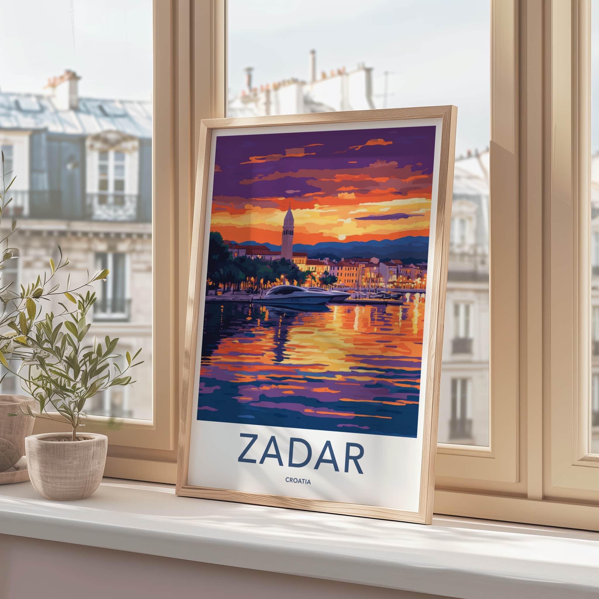 Zadar Poster - Croatia Travel Art - Vibrant Sunset Marina Home Decor
