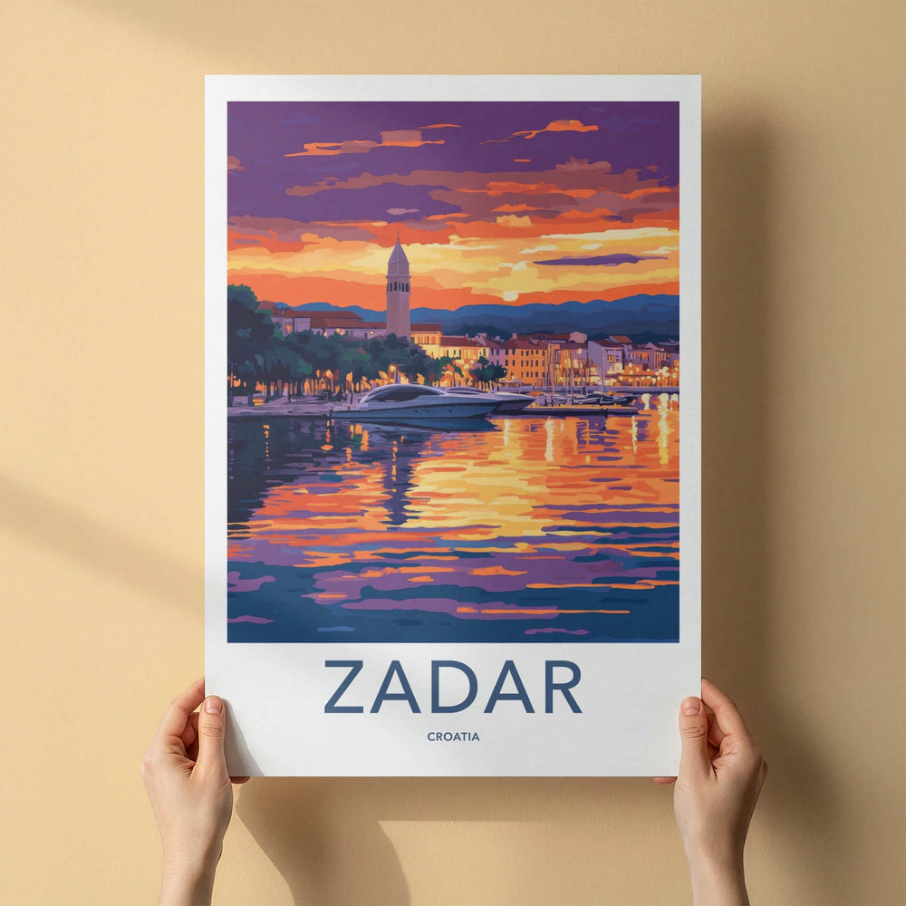 Zadar Poster - Croatia Travel Art - Vibrant Sunset Marina Home Decor
