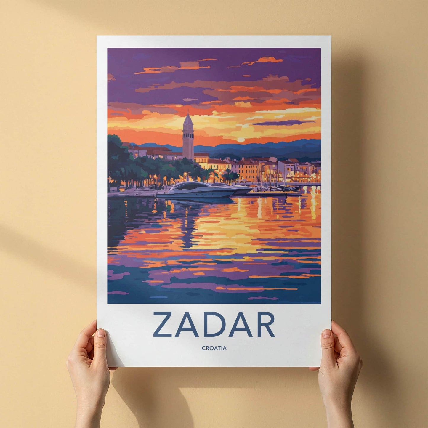 Zadar Poster - Croatia Travel Art - Vibrant Sunset Marina Home Decor