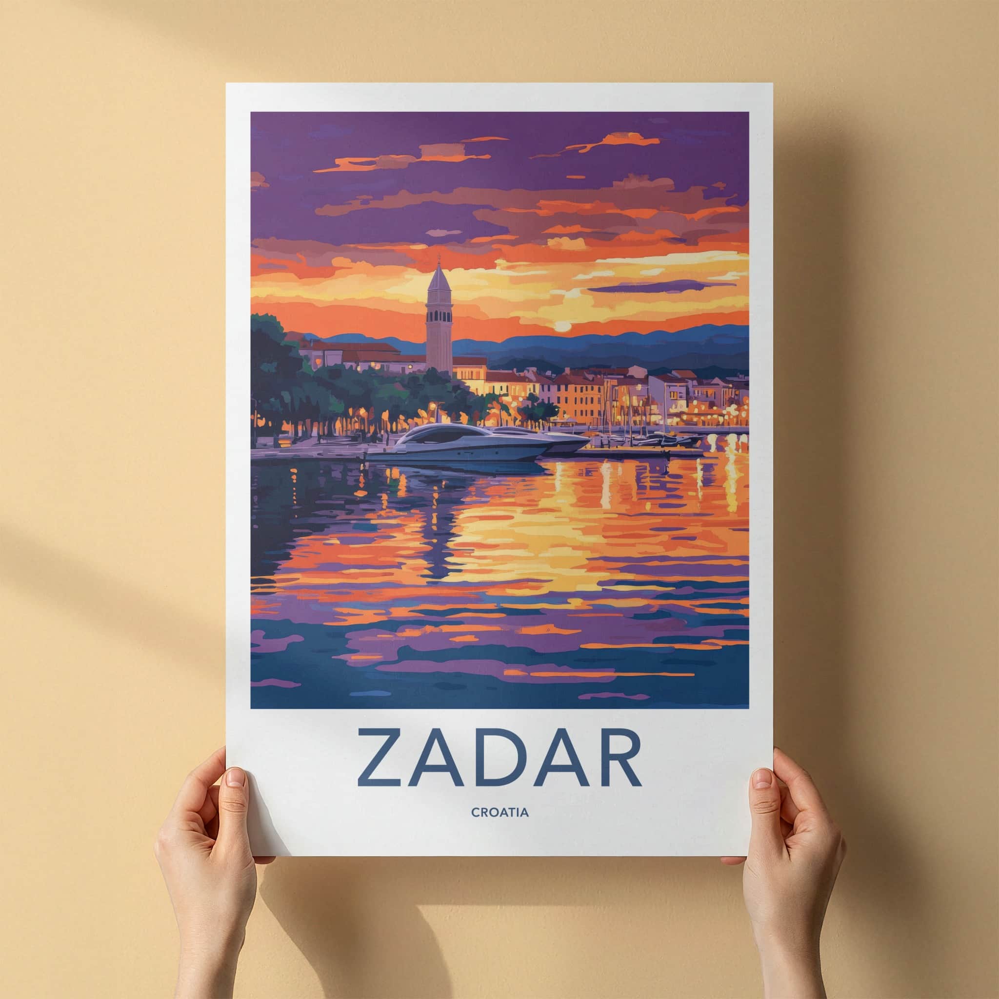 Zadar Poster - Croatia Travel Art - Vibrant Sunset Marina Home Decor