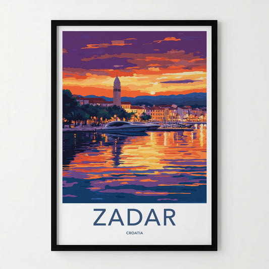Zadar Poster - Croatia Travel Art - Vibrant Sunset Marina Home Decor