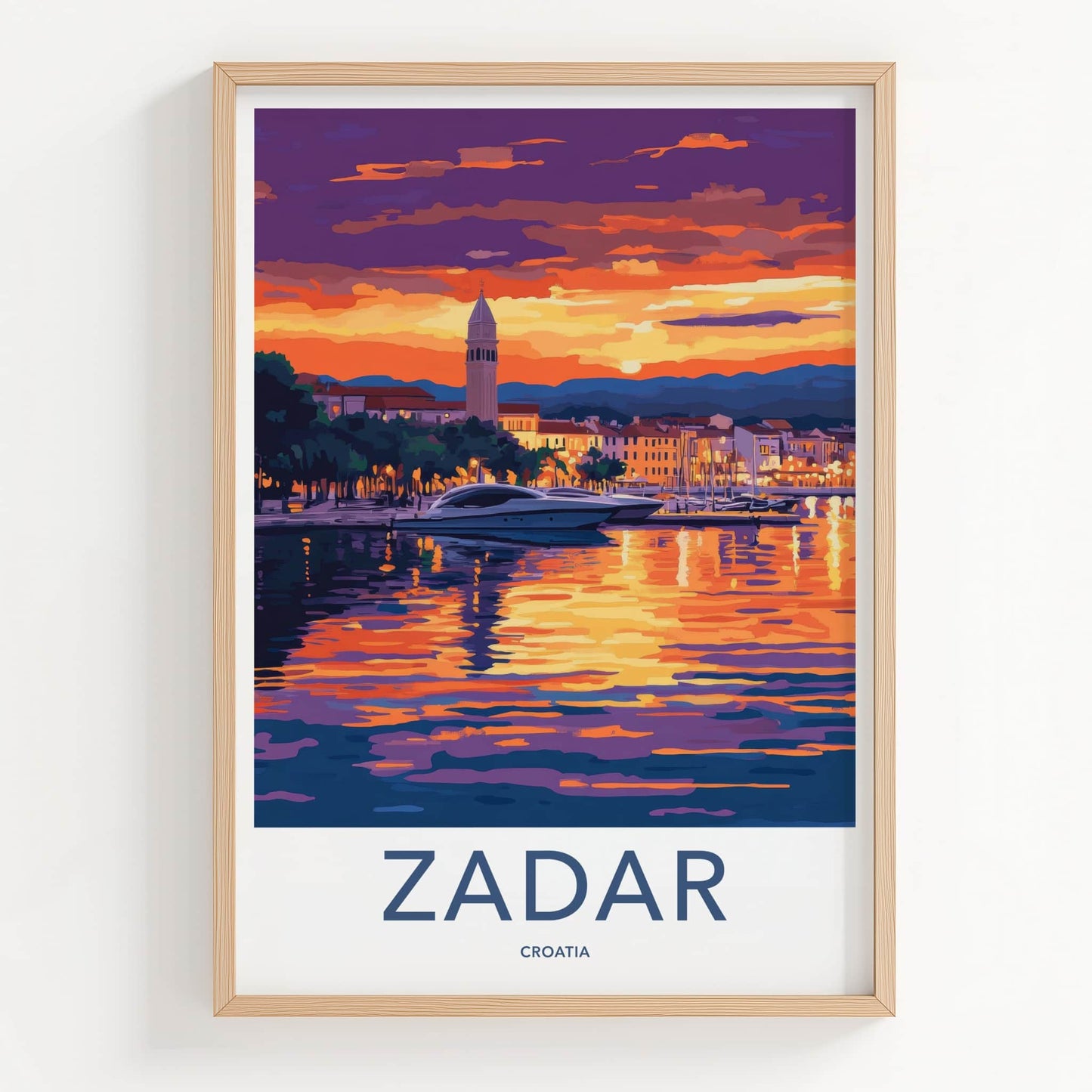 Zadar Poster - Croatia Travel Art - Vibrant Sunset Marina Home Decor