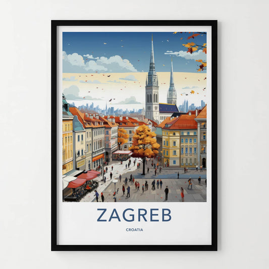 Zagreb Poster - Croatia Travel Art - Crowded Autumn Square Home Decor