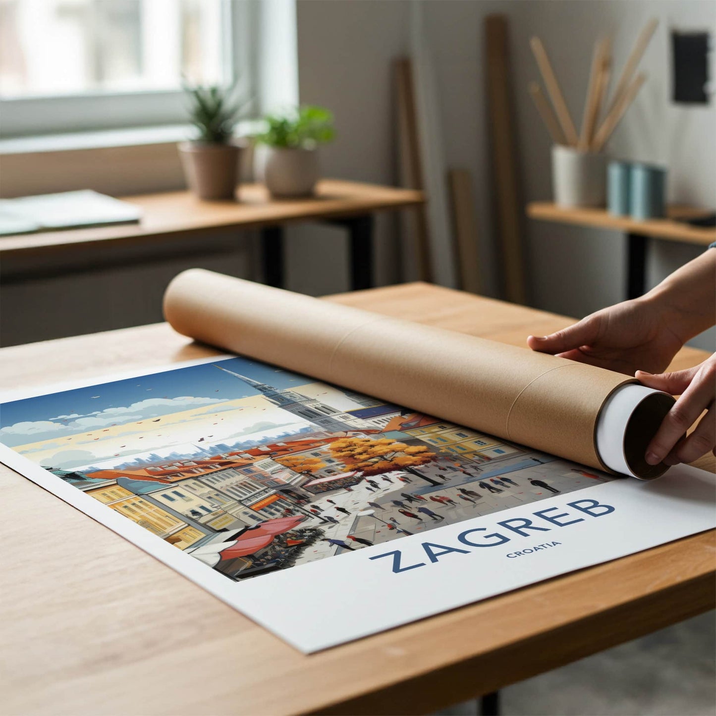 Zagreb Poster - Croatia Travel Art - Crowded Autumn Square Home Decor
