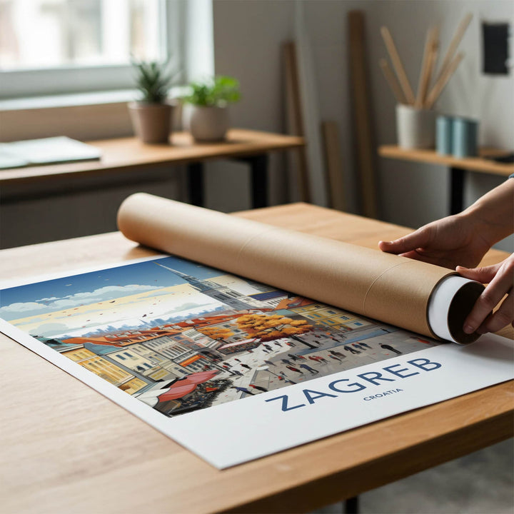 Zagreb Poster - Croatia Travel Art - Crowded Autumn Square Home Decor
