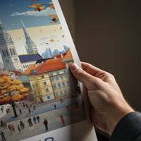 Zagreb Poster - Croatia Travel Art - Crowded Autumn Square Home Decor