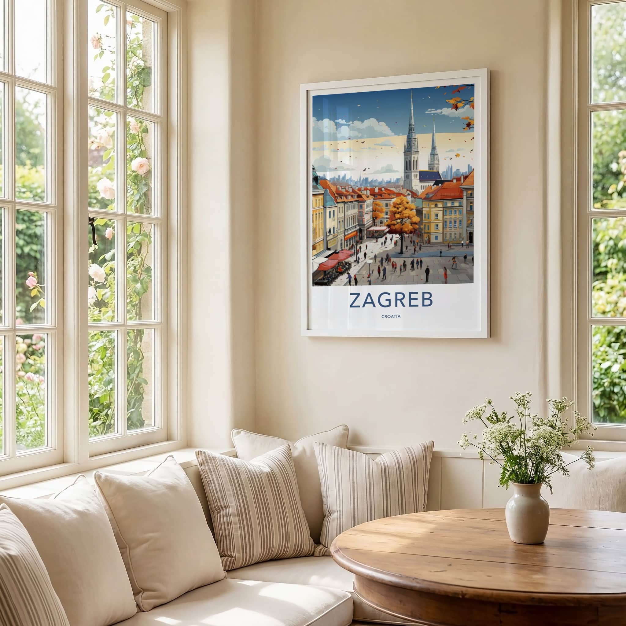 Zagreb Poster - Croatia Travel Art - Crowded Autumn Square Home Decor