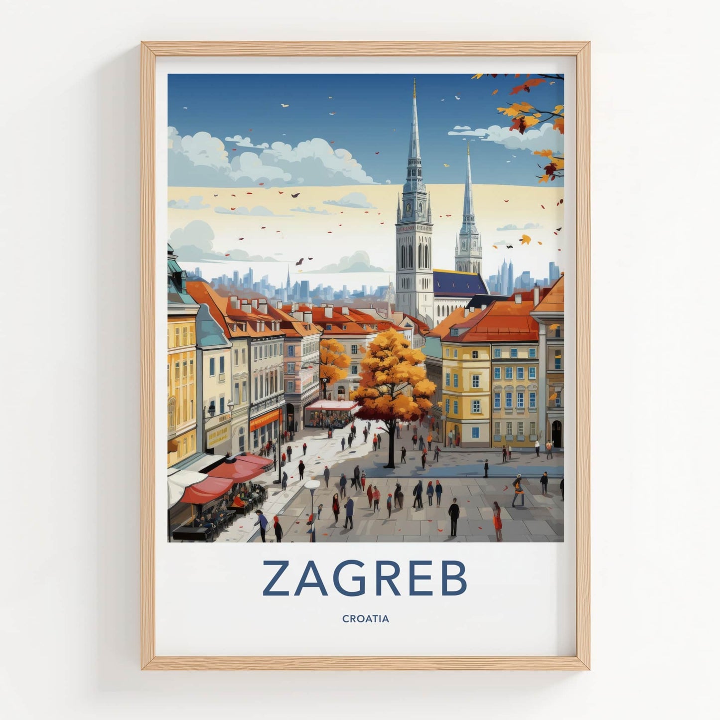 Zagreb Poster - Croatia Travel Art - Crowded Autumn Square Home Decor