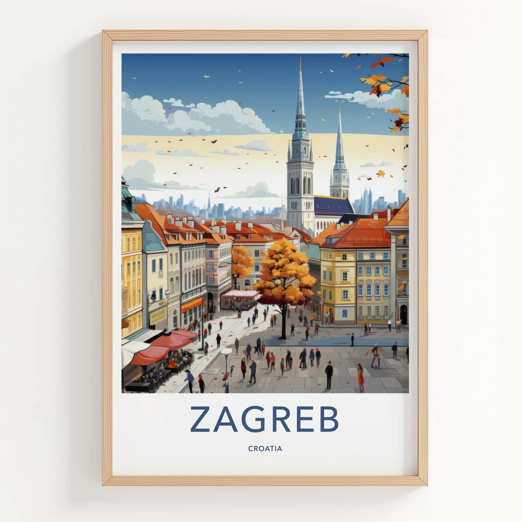 Zagreb Poster - Croatia Travel Art - Crowded Autumn Square Home Decor
