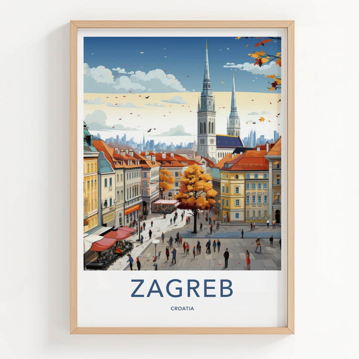 Zagreb Poster - Croatia Travel Art - Crowded Autumn Square Home Decor