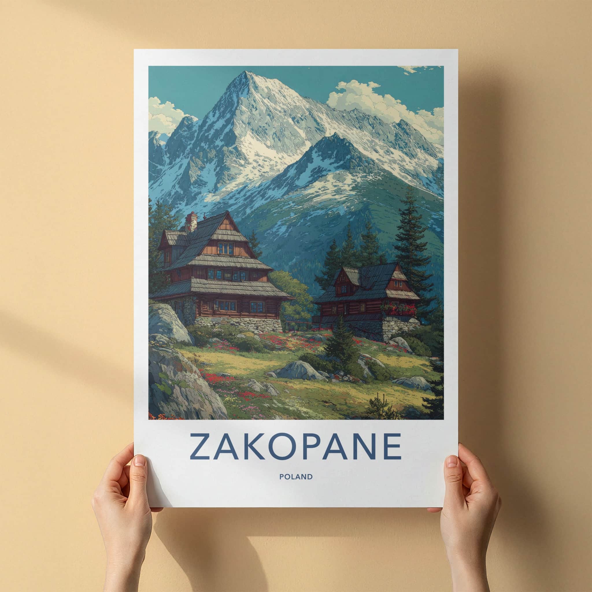 Zakopane Poster - Poland Framed Print - Snowy Peaks Cabins Framed Decor