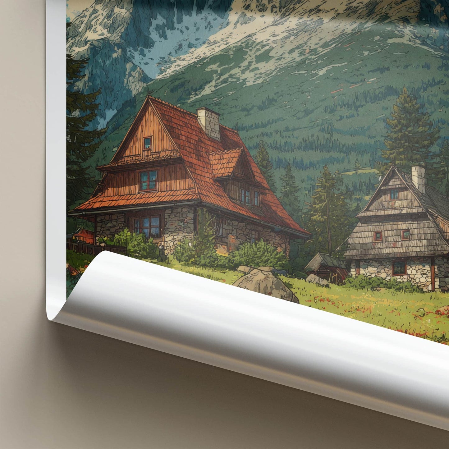 Zakopane Poster - Poland Travel Art - Alpine Houses Meadow Home Decor