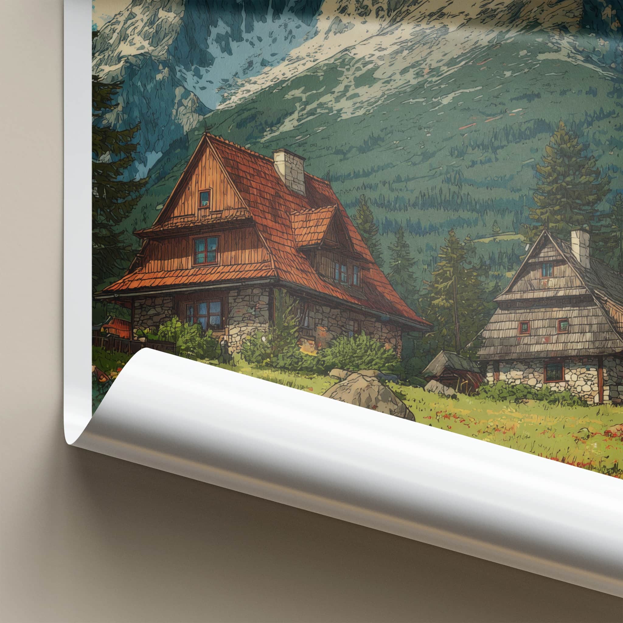 Zakopane Poster - Poland Travel Art - Alpine Houses Meadow Home Decor