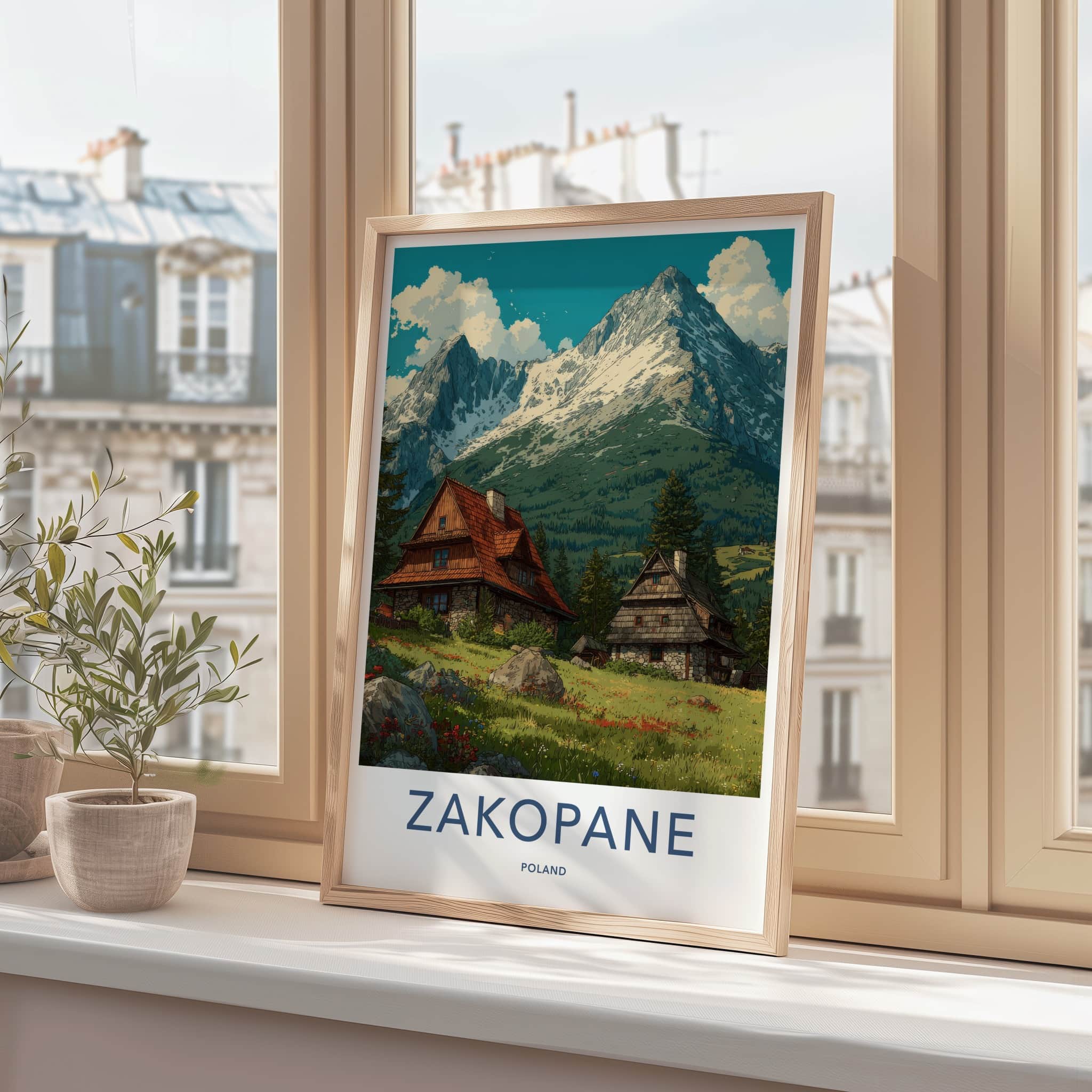 Zakopane Poster - Poland Travel Art - Alpine Houses Meadow Home Decor